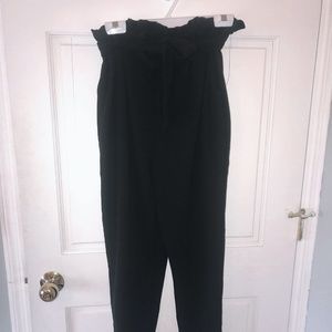 Black High Waisted Paper Bag Tie Pants